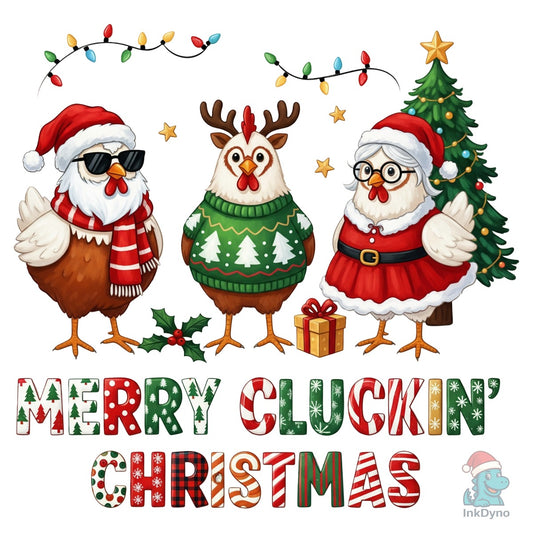 Funny Merry Cluckin' Christmas Chicken - DTF Transfer