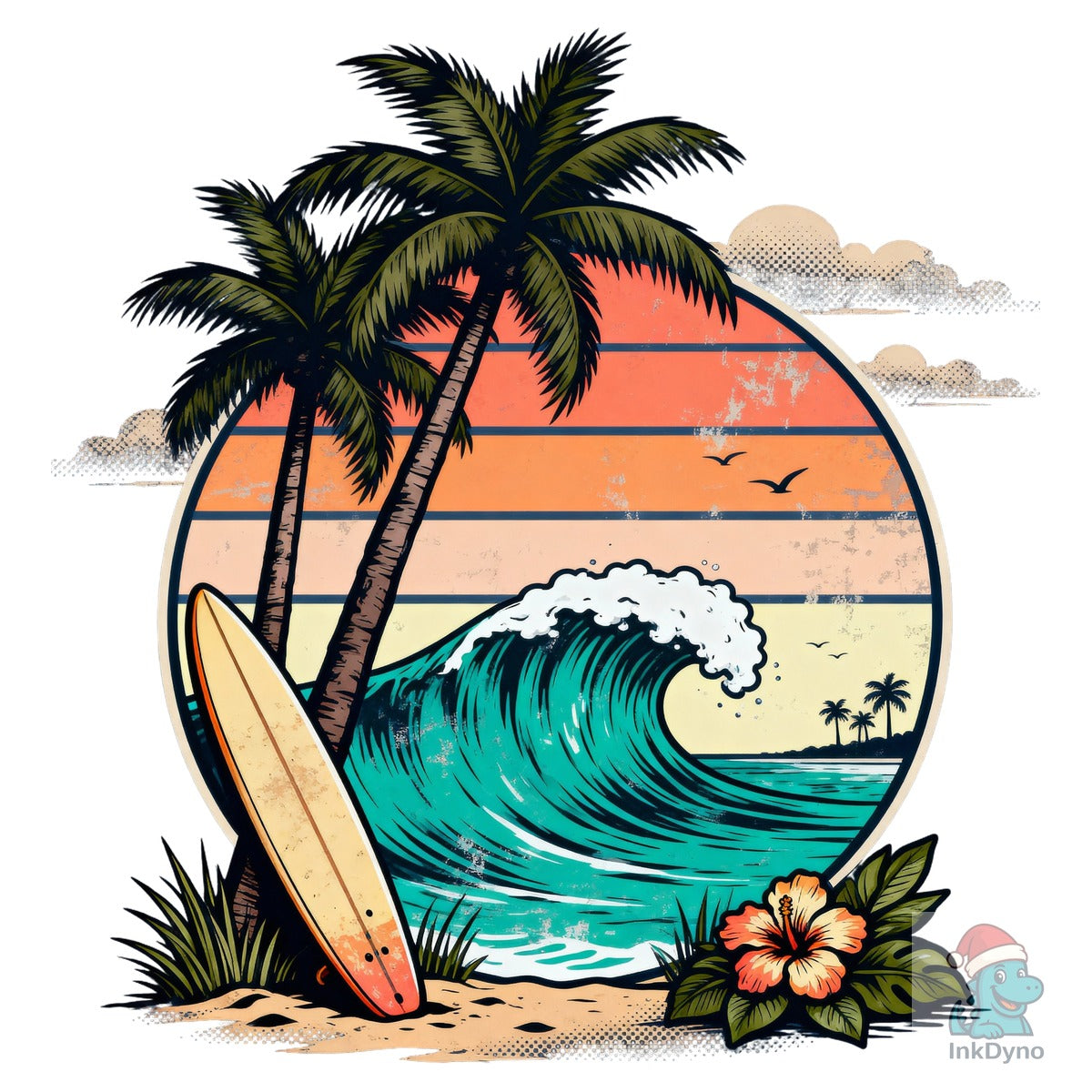 Retro Surf Sunset Beach Palm Tree
