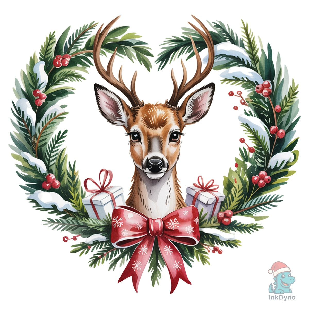 Deer in Heart Wreath Christmas Deer