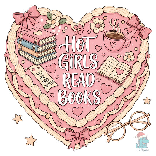 Hot Girls Read Books Pink Heart Book - DTF Transfer