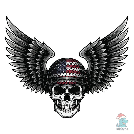 Skull with Wings and American Flag Helme - DTF Transfer