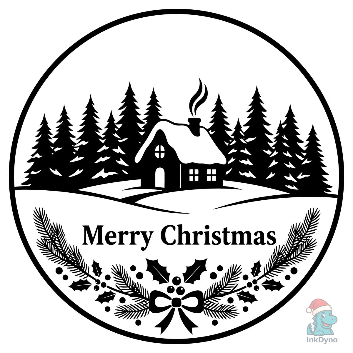 Winter Cabin Merry Christmas Silhouette