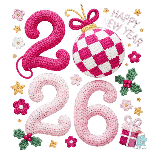Happy New Year 2026 Crochet Yarn Graphic - DTF Transfer