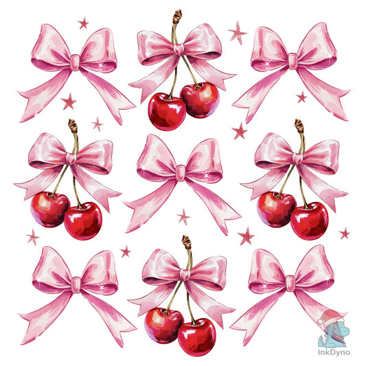 Pink Bow Cherry Pattern Valentine - DTF Transfer