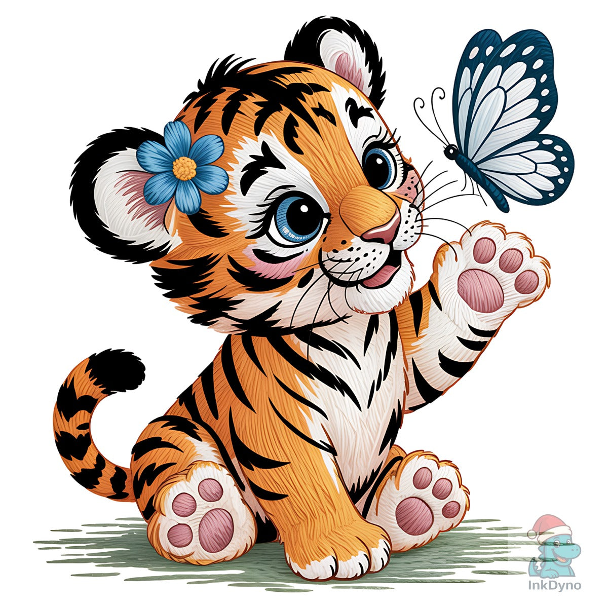 Cute Tiger Cub with Butterfly