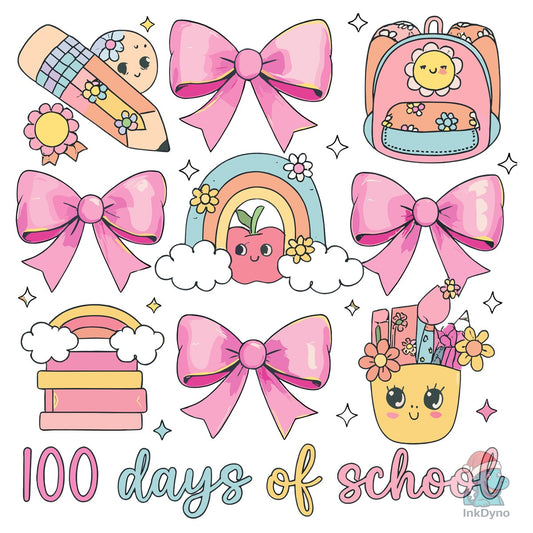 Cute Pink Bow 100 Days of School - DTF Transfer