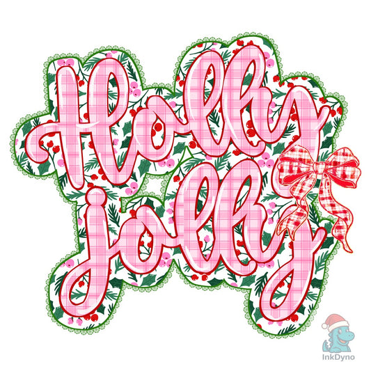 Holly Jolly Christmas Floral Plaid Bow - DTF Transfer