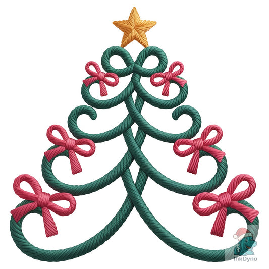 Faux Yarn Bow Holiday Xmas Tree - DTF Transfer