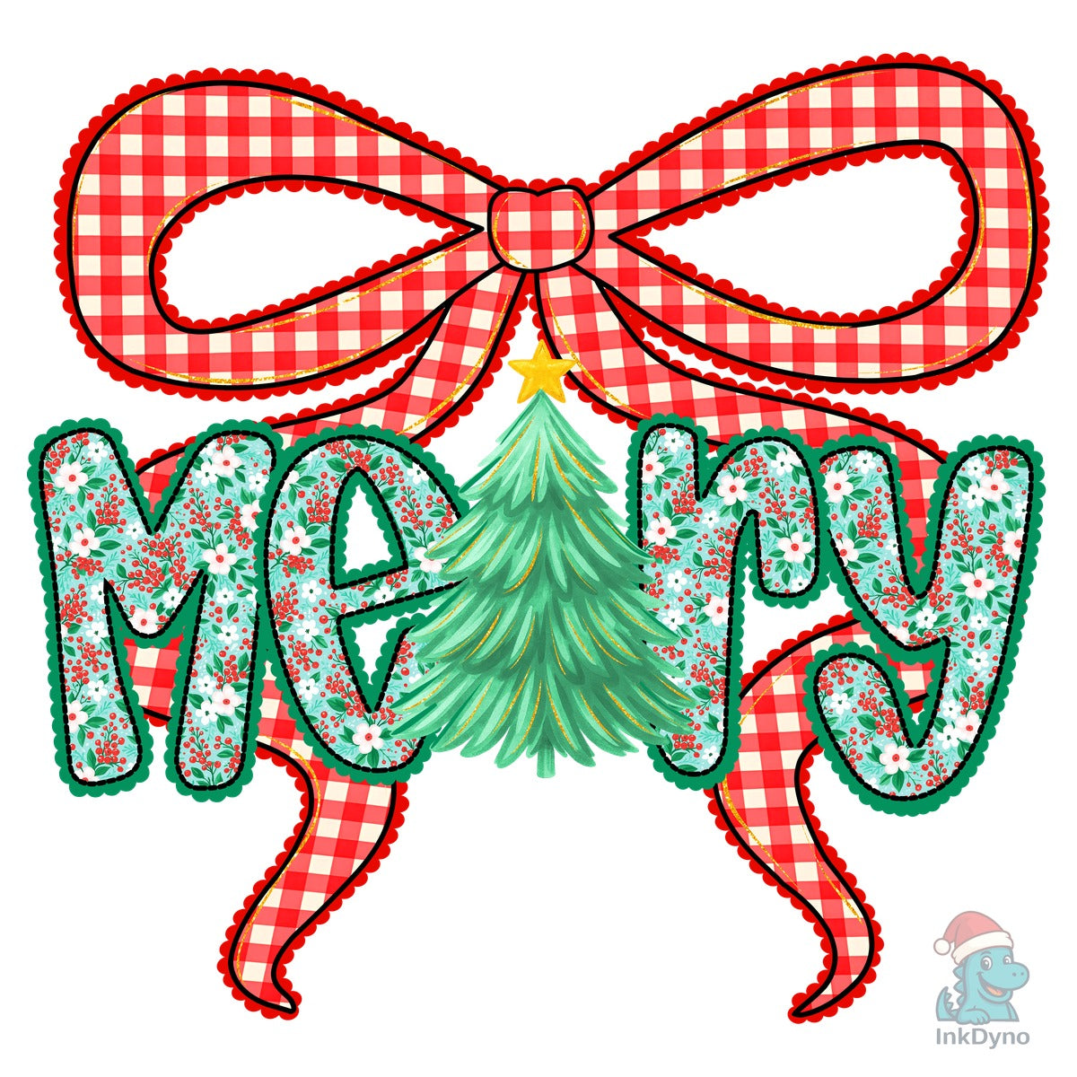 Preppy Coquette Merry Christmas Floral