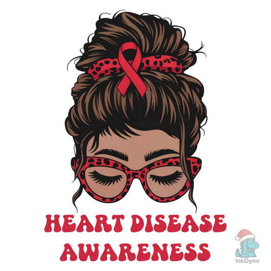 Heart Disease Awareness Messy Bun - DTF Transfer