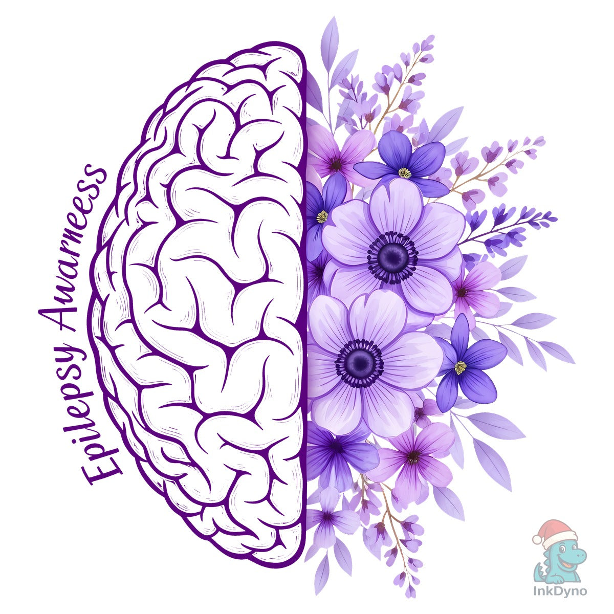 Epilepsy Awareness Brain and Flowers