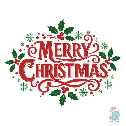 Vintage Merry Christmas Holly Design" - DTF Transfer