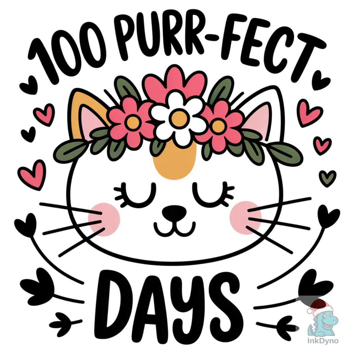 100 Days of School Cat Floral Cat