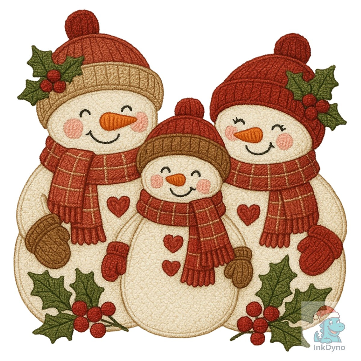 Faux Embroidery Cute Snowman Family