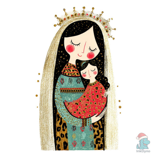 Glittering Nativity Mary and Child - DTF Transfer