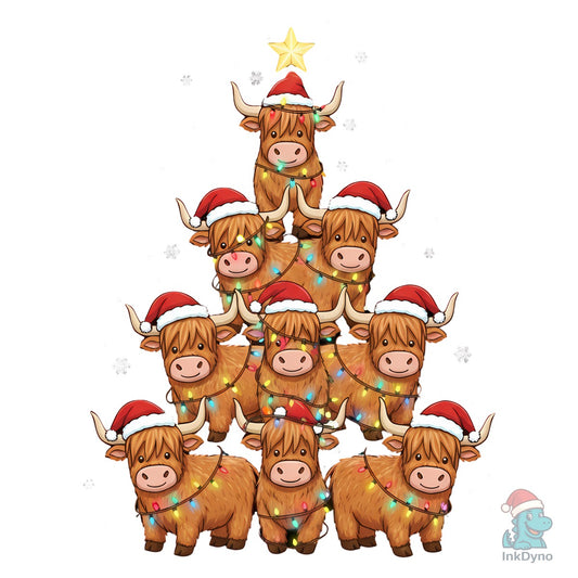Highland Cow Christmas Tree Cow - DTF Transfer