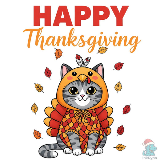 Cat in Turkey Costume Happy Thanksgiving - DTF Transfer