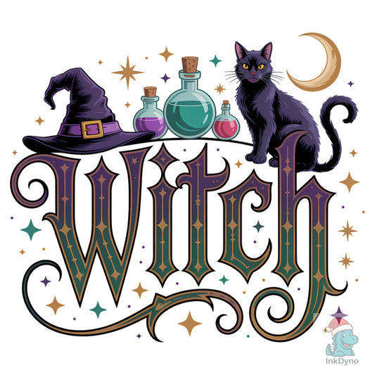 Witch - Gothic Cat & Potion Design - DTF Transfer