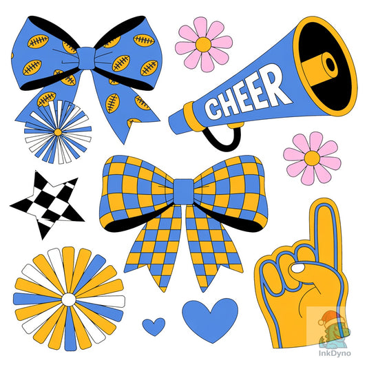 Cheer Coquette Blue Gold Cheer Mom - DTF Transfer