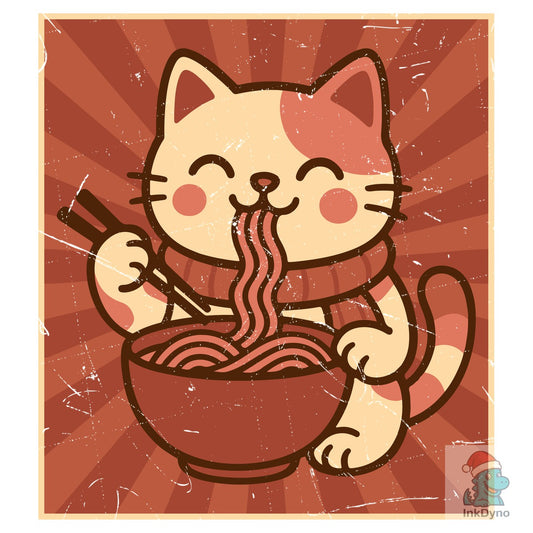 Kawaii Noodle Bowl Cute Cat Eating Ramen - DTF Transfer