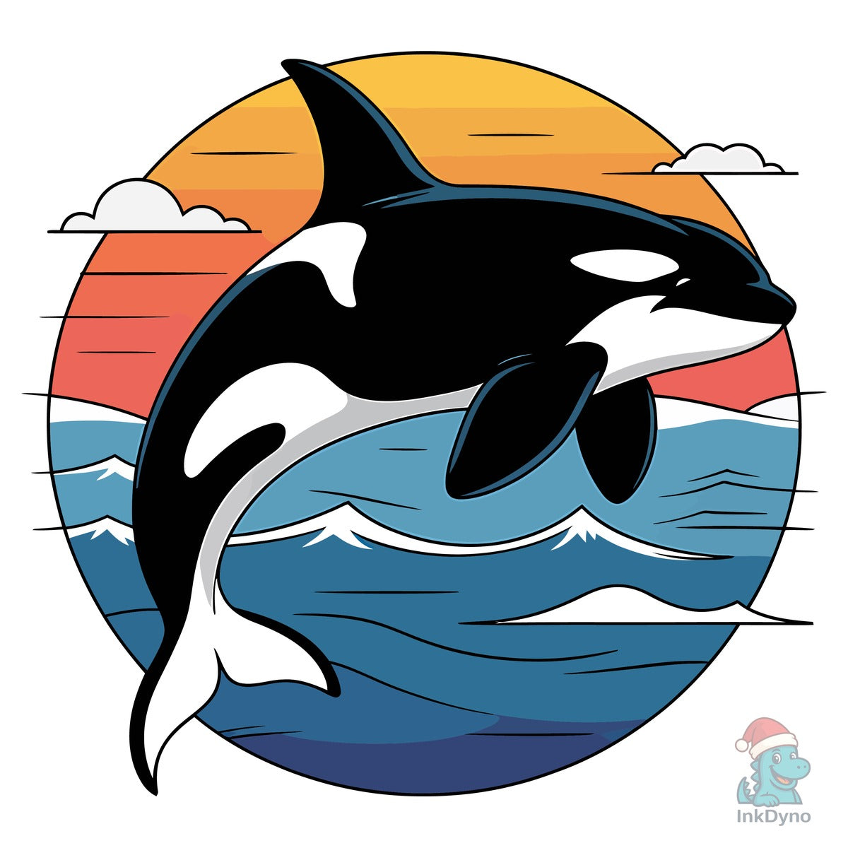 Orca Retro Vintage Sunset Vector