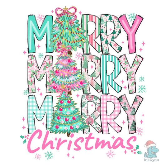 Floral Merry Merry Merry Christmas - DTF Transfer