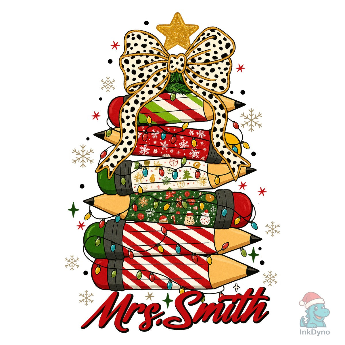 Teacher Pencil Tree Bow Christmas