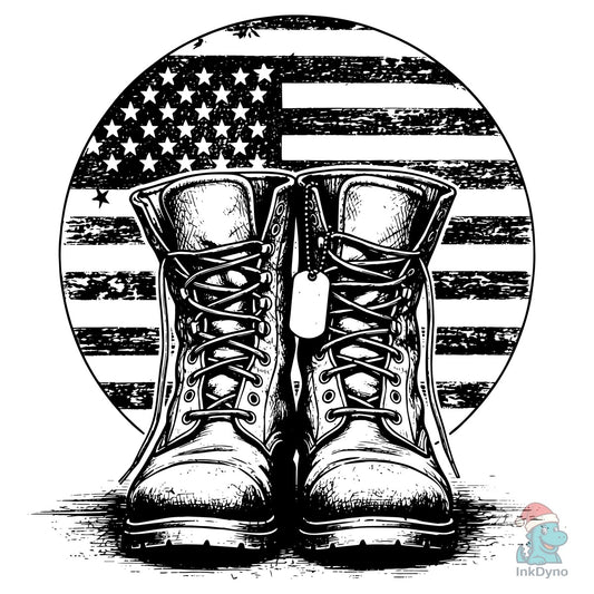 Military Boots with Usa Flag Vector Art - DTF Transfer