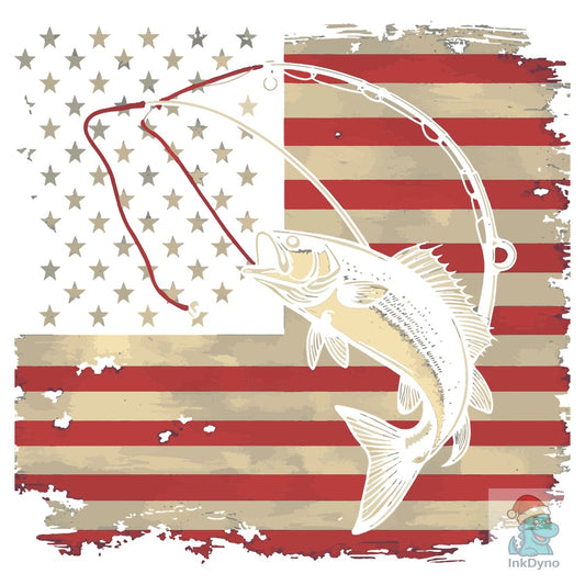 American Flag Fishing T-shirt Design Wit - DTF Transfer