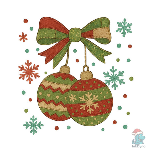 Patchwork Christmas Bow Cherries - DTF Transfer