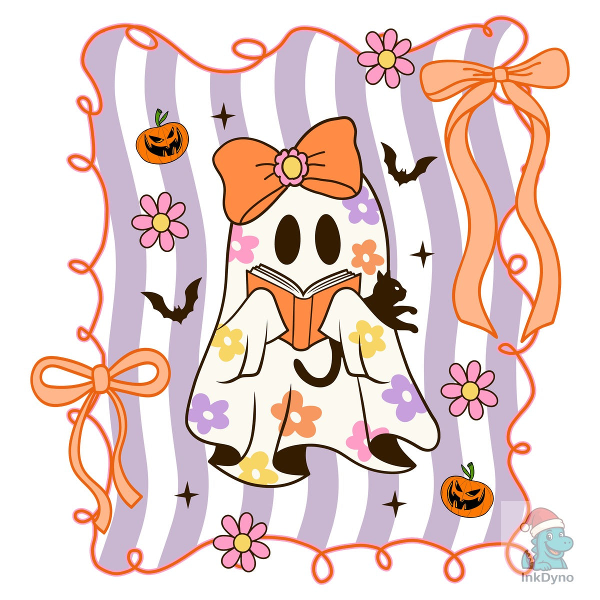 Preppy Halloween Ghost Books Cat