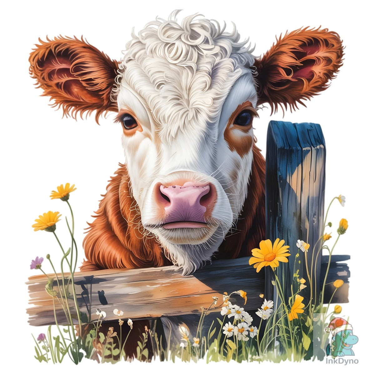 Cute Cow Farm Animal Wildflower Art
