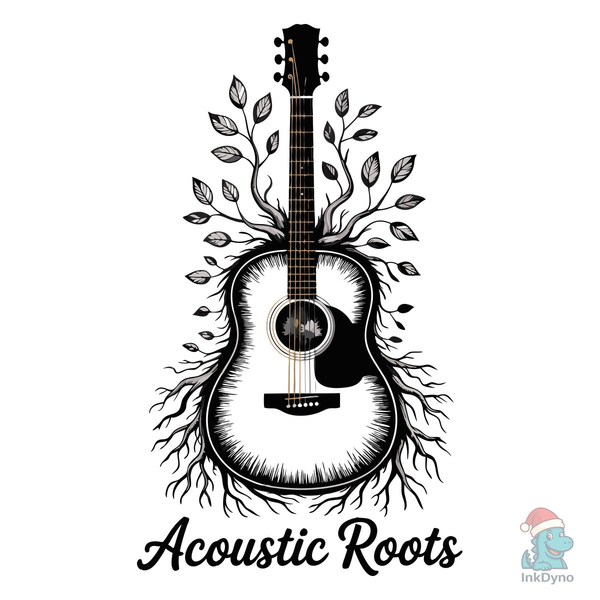 Acoustic Guitar with Roots and Leaves