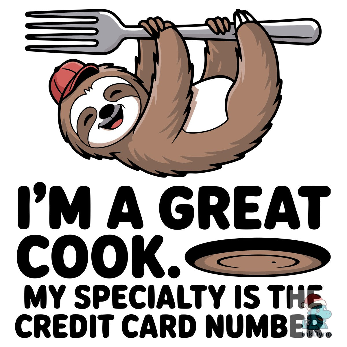 Funny Sloth Cook Hanging on a Fork