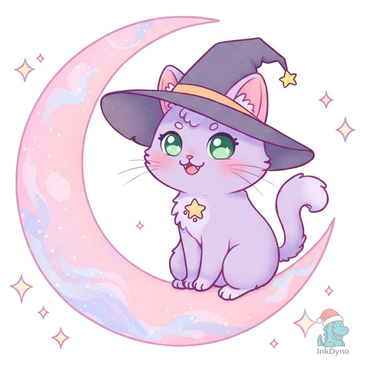 Witch Cat on Crescent Moon
