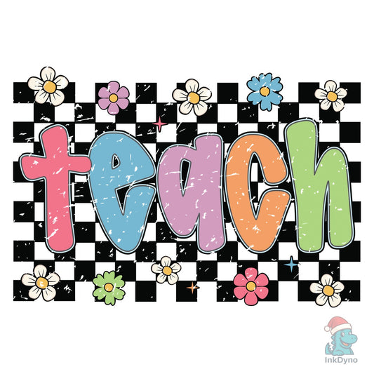 Teach Checkered Preppy Teacher Floral - DTF Transfer