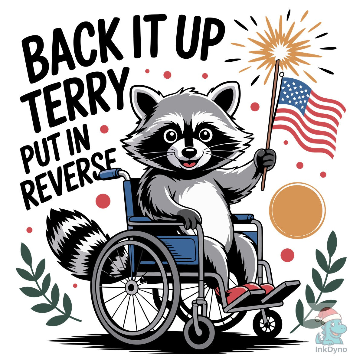 Patriotic Raccoon in Wheelchair and Flag