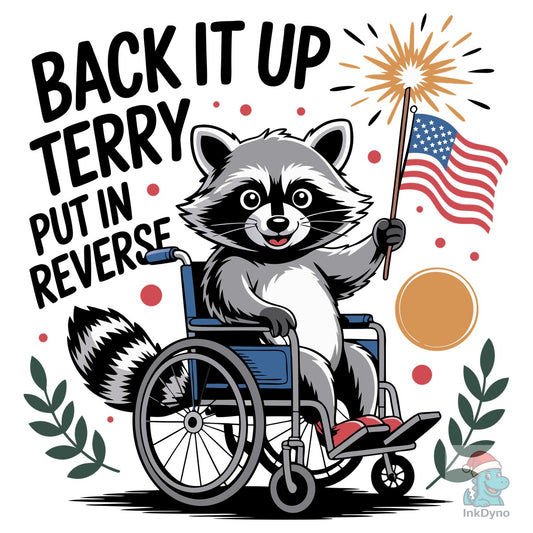 Patriotic Raccoon in Wheelchair and Flag - DTF Transfer