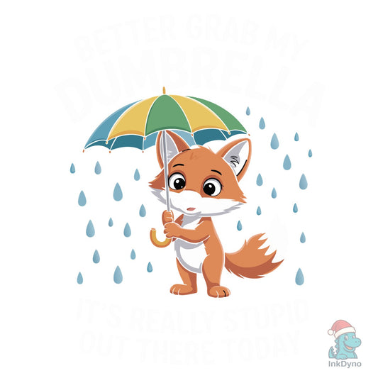 Funny Fox with Dumbbrella in the Rain - DTF Transfer