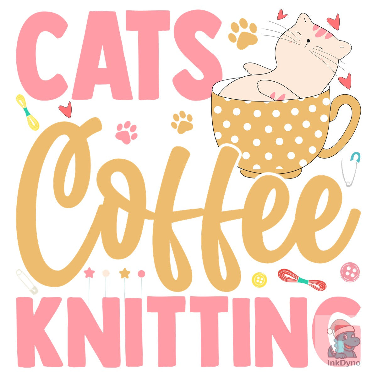Cute Cats Coffee Knitting T-Shirt Design
