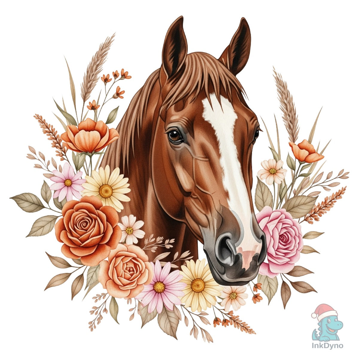 Brown Boho Floral Horse