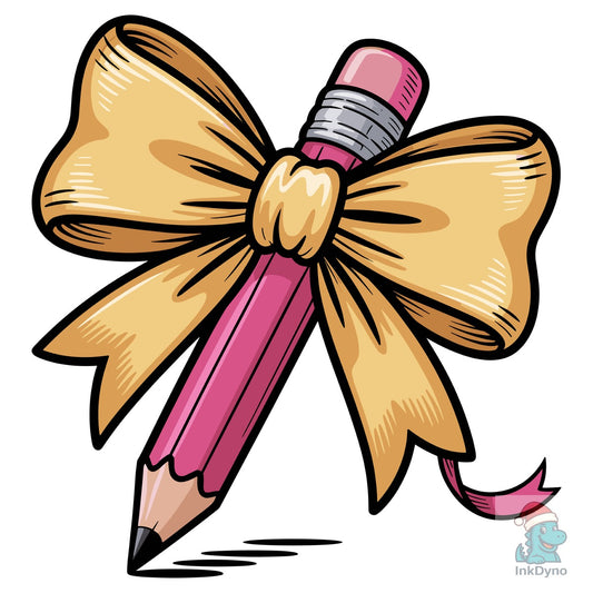 Back to School Pencil Bow Girls Pink - DTF Transfer