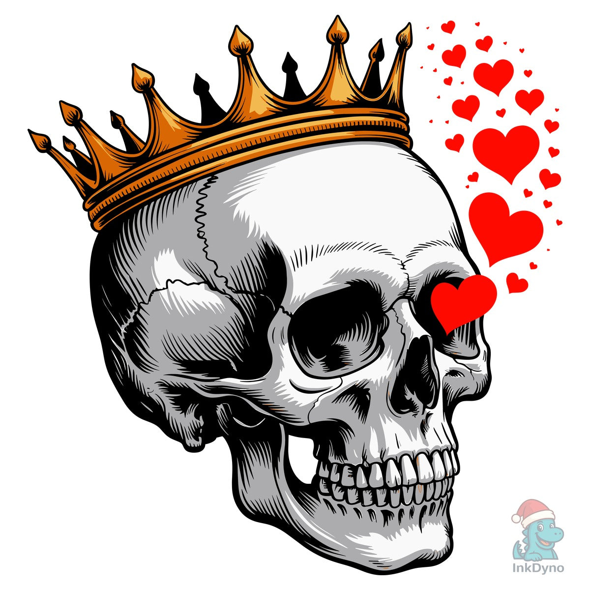 Crowned Skull with Love Hearts