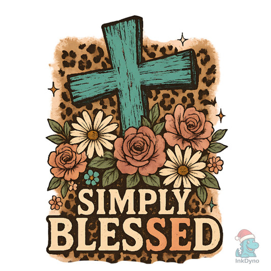 Simply Blessed Floral Cross Design - DTF Transfer