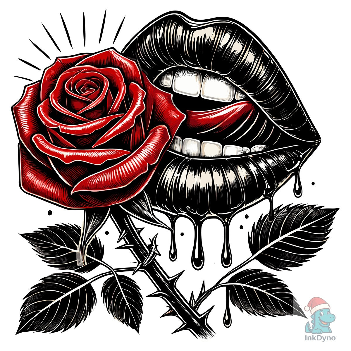 Lips Rose Black Theme Skull Art Tattoo.
