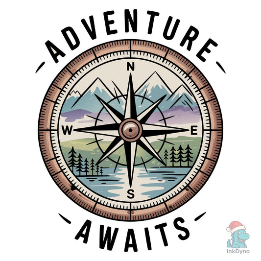 Adventure Awaits Compass Design Mountain - DTF Transfer
