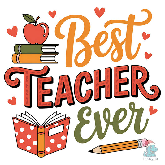Best Teacher Ever Books Apple Design - DTF Transfer