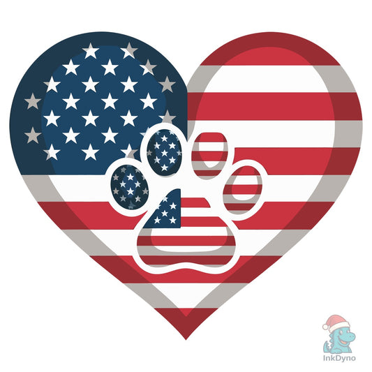 Patriotic Heart Paw Print USA Flag - DTF Transfer