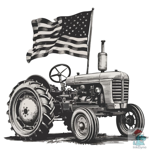 Tractor & US Flag - Vintage Farm Art - DTF Transfer