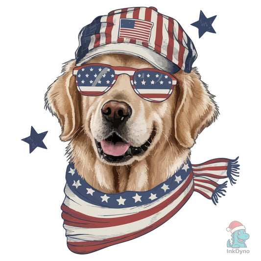 Golden Retriever - Patriotic Style - DTF Transfer